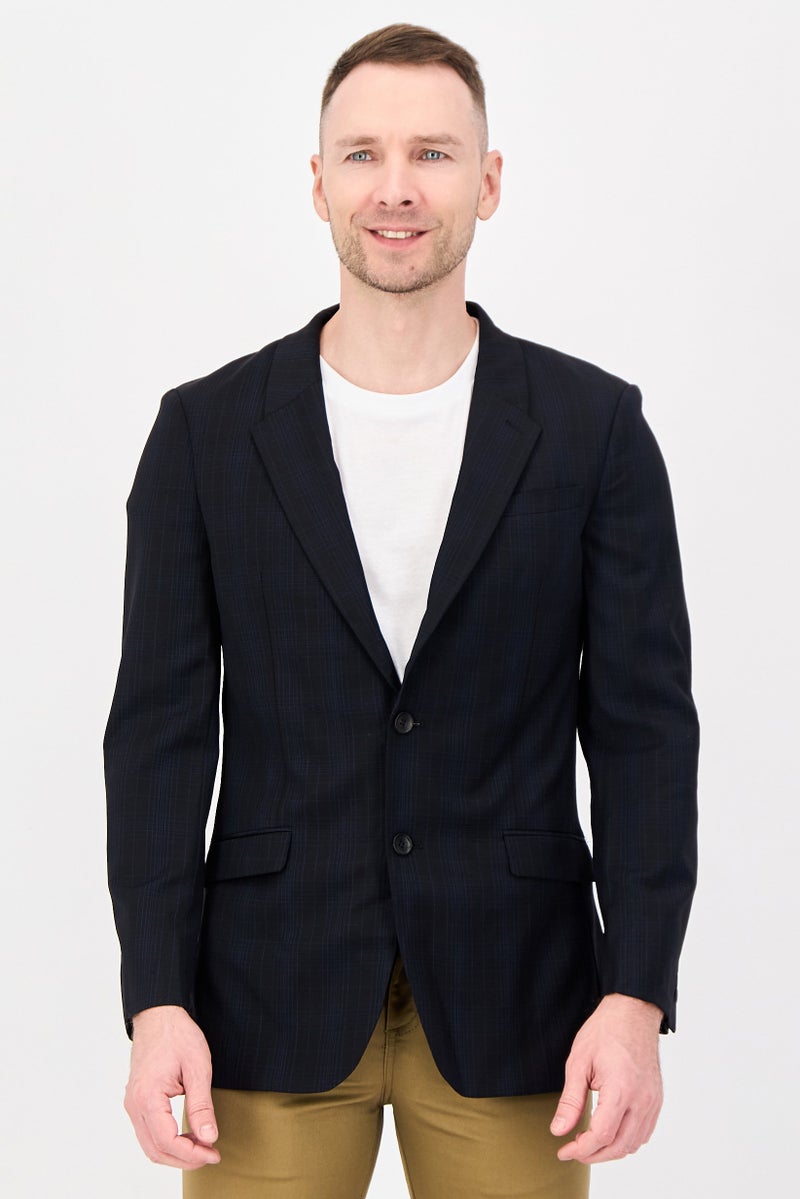 Selected Homme Men Regular Fit Checkered Casual Blazer Jacket, Dark Navy - Image 1